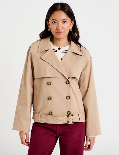 Trench droit manches longues beige femme