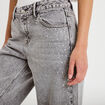 Jean wide leg taille basse strass denim gris femme