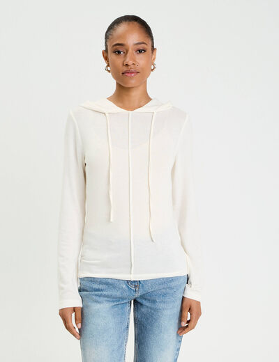 Pull &agrave; capuche ecru femme
