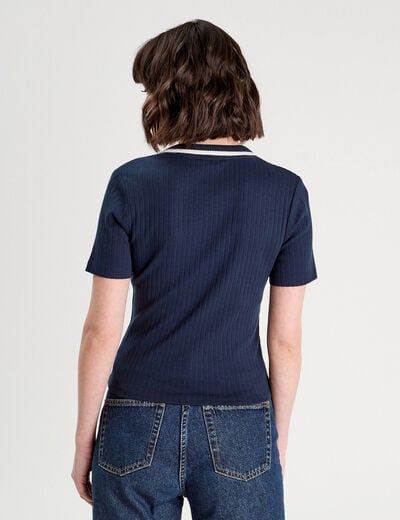 Polo c&ocirc;tel&eacute; manches courtes bleu marine femme