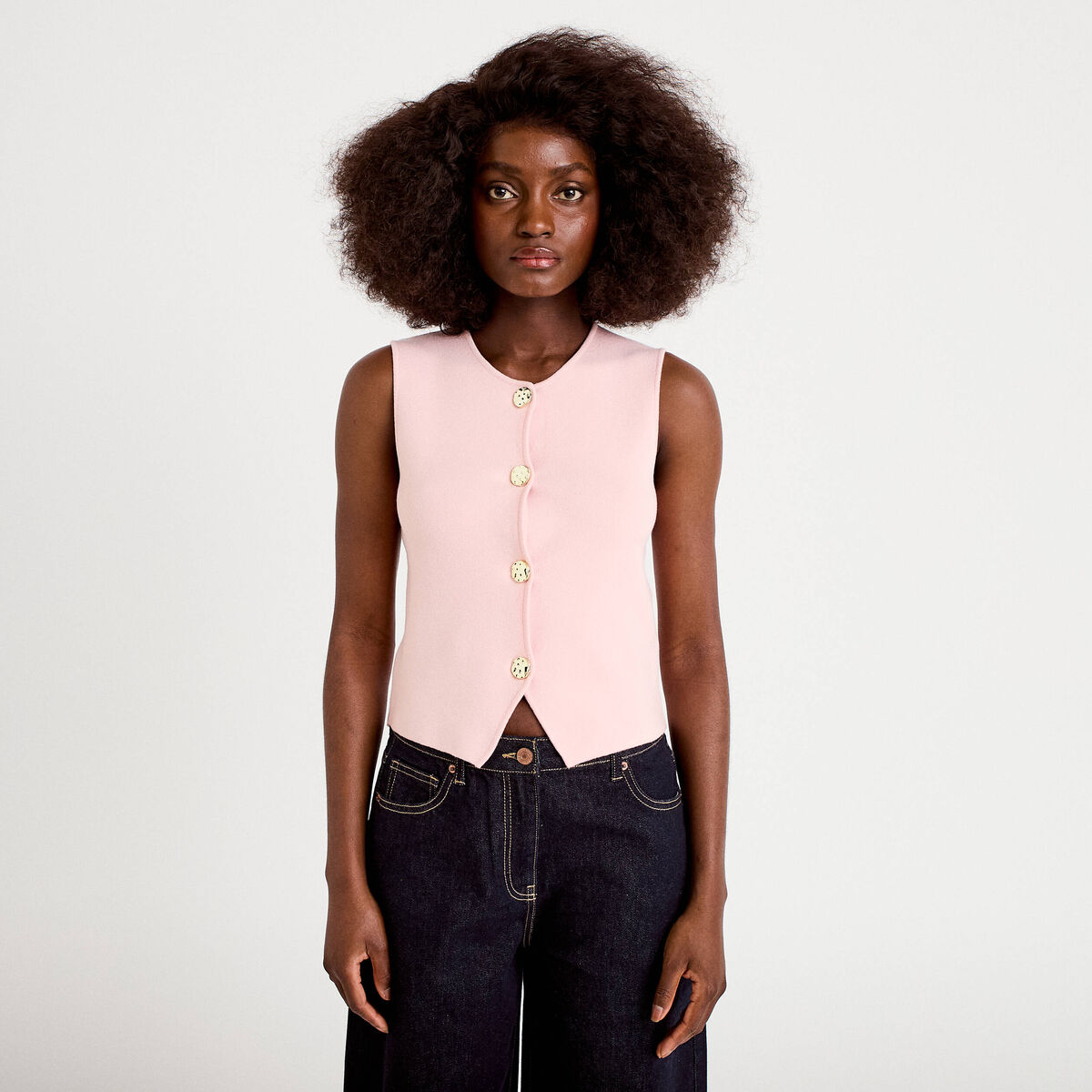 Gilet sans manches cropped rose clair femme