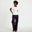 Top ajust&eacute; col rond manches courtes ecru femme