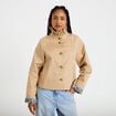 Veste droite col montant manches longues beige femme