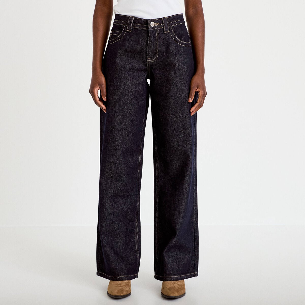 Jeans droit taille basse denim brut clean femme