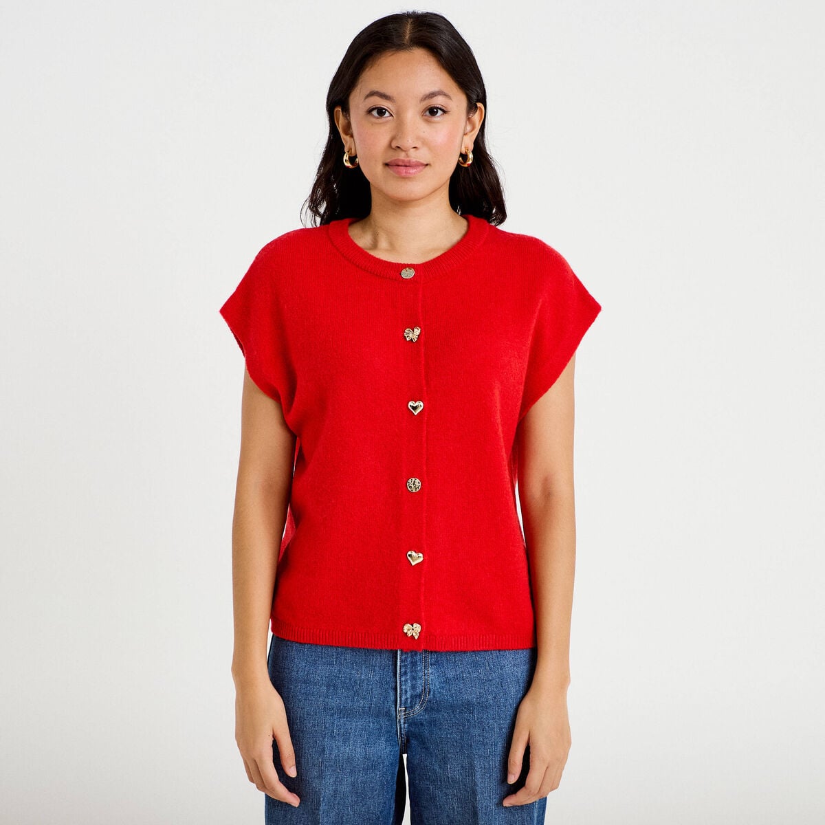 Gilet ample sans manches rouge femme