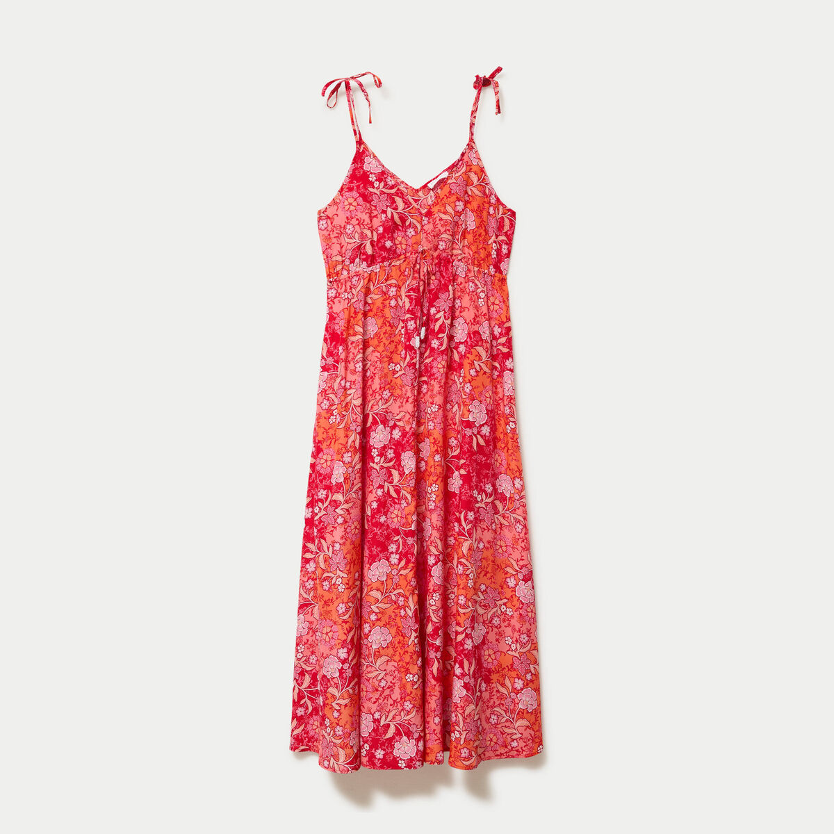 Robe longue &eacute;vas&eacute;e effet satin&eacute;e rouge femme