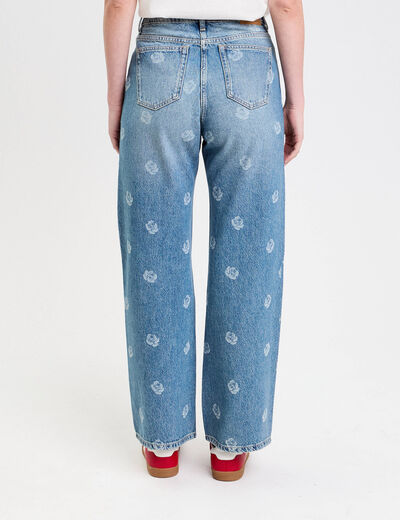 Jean wide leg imprim&eacute; denim double stone femme