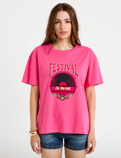 T-shirt oversize manches courtes rose fushia femme