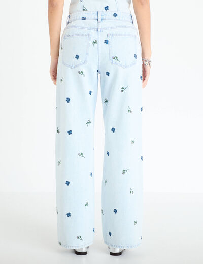 Jean wide leg brod&eacute; Bridgerton bleu clair femme
