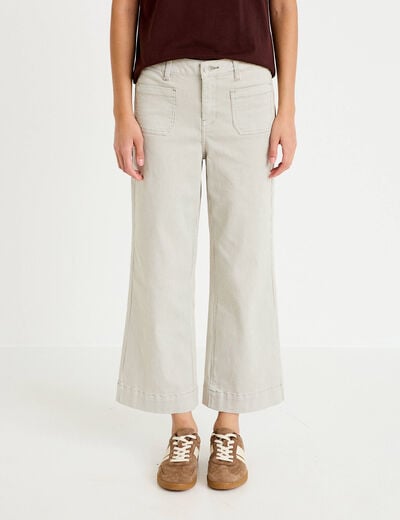 Pantalon large cropped taille haute vert kaki femme