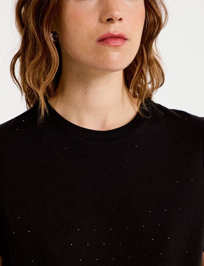 T-shirt col rond manches courtes noir femme