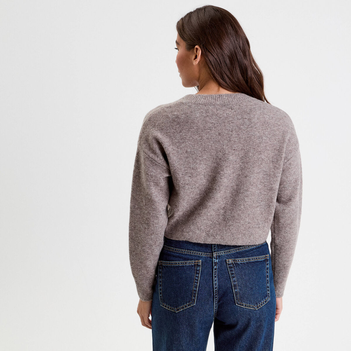 Gilet court nou&eacute; taupe femme
