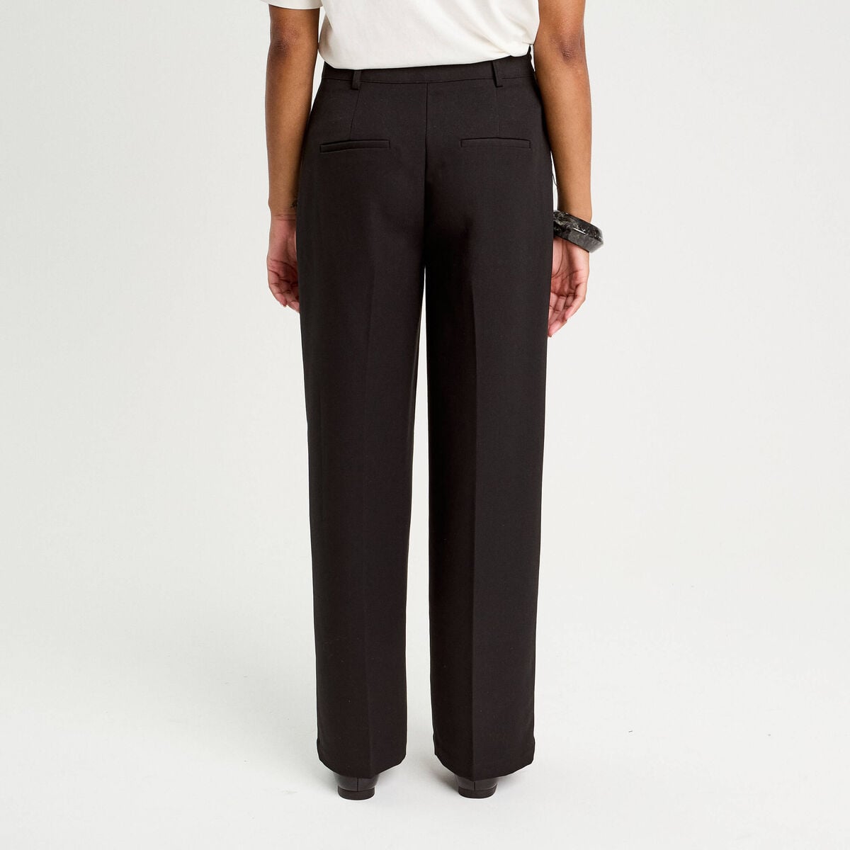 Pantalon large taille haute noir femme