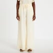Pantalon large fluide taille haute ecru femme