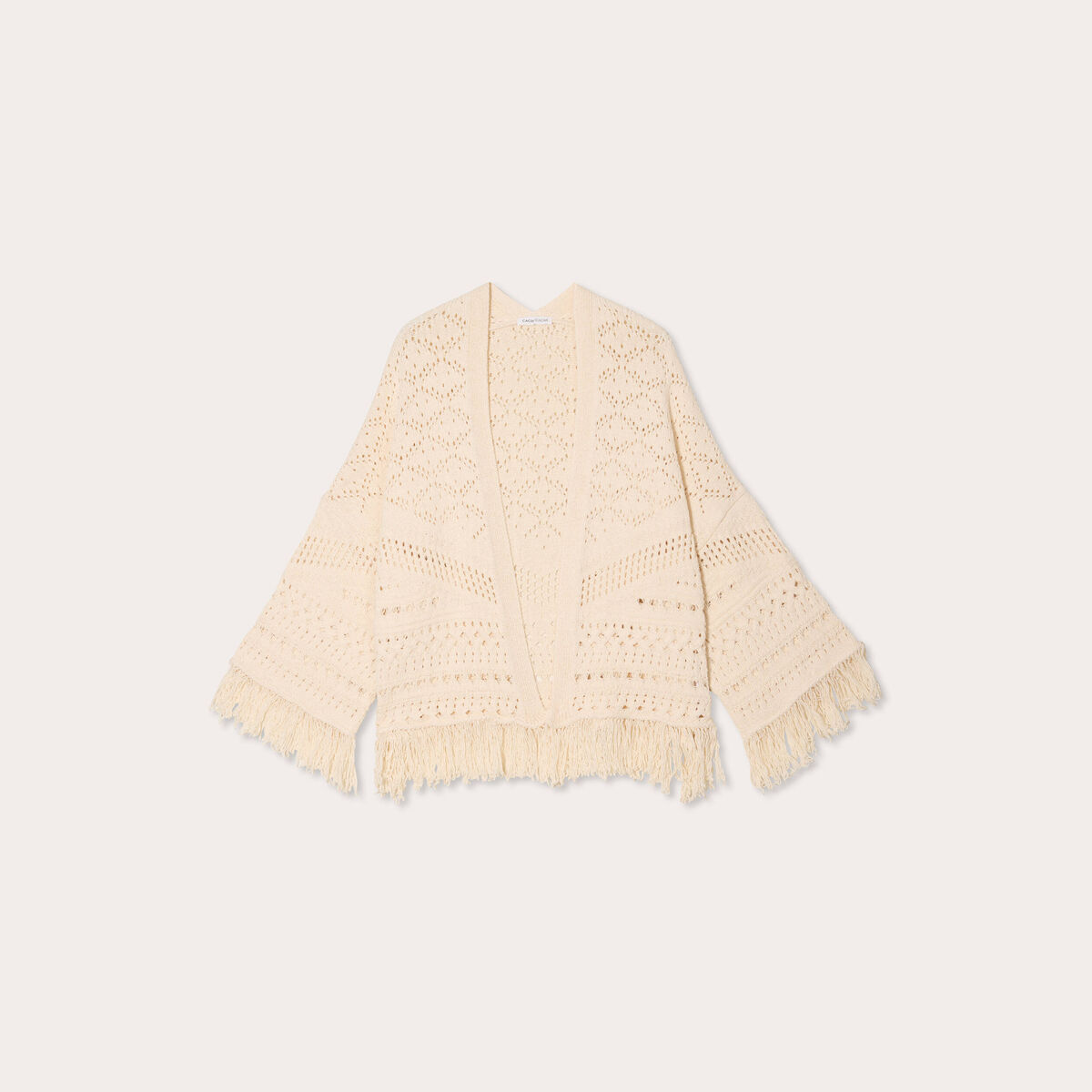 Gilet ajour&eacute; avec franges ecru femme