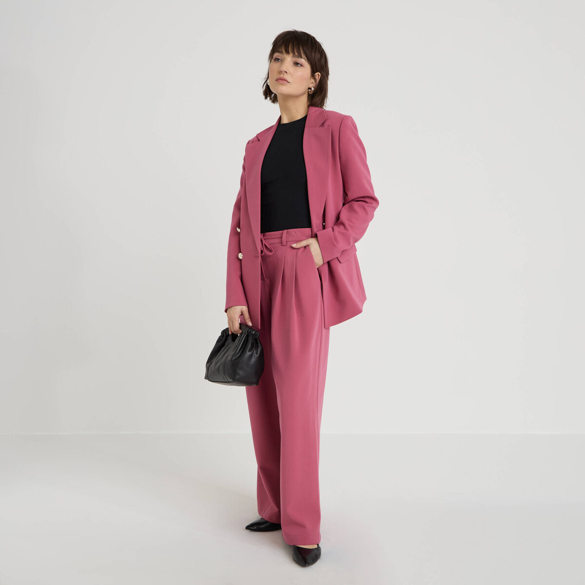 Pantalon large fluide vieux rose femme