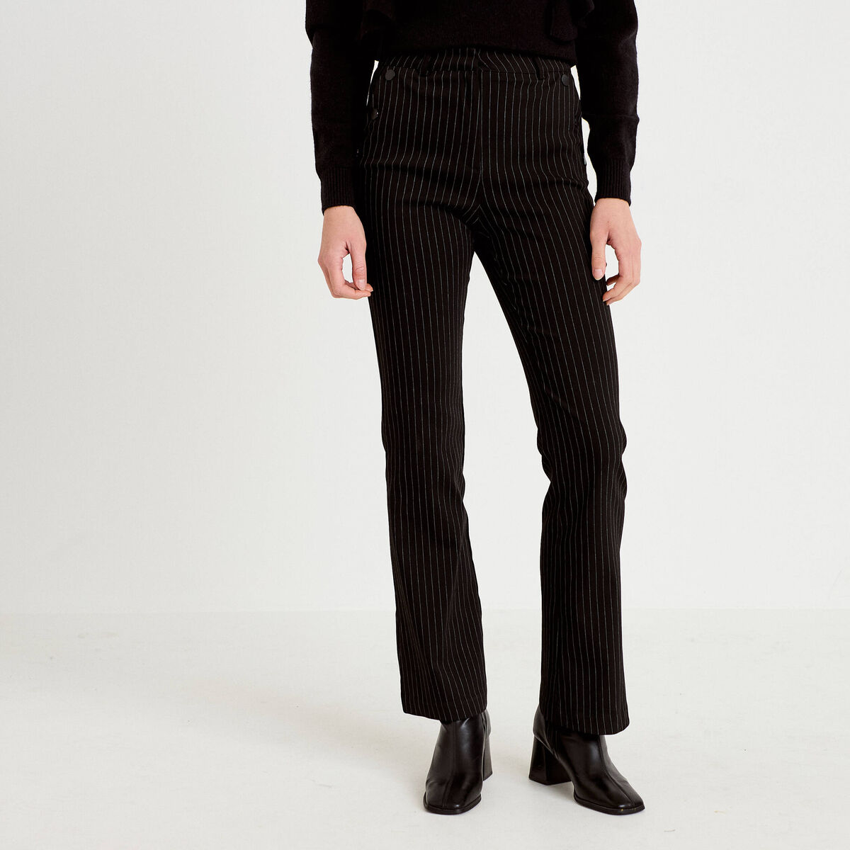Pantalon bootcut taille haute noir femme