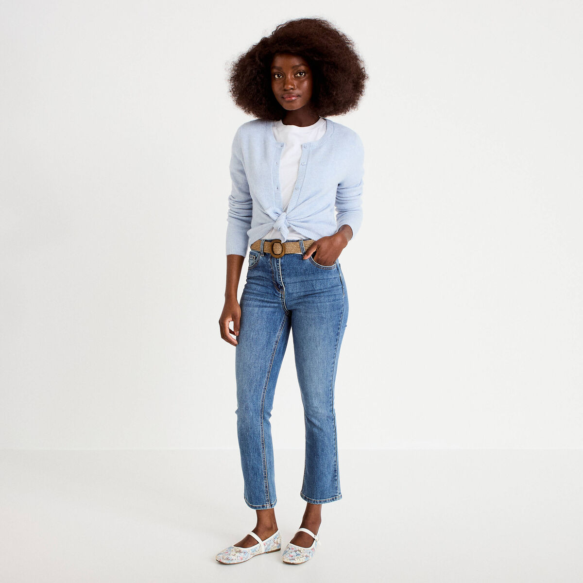 Jean bootcut cropped taille haute denim double stone femme