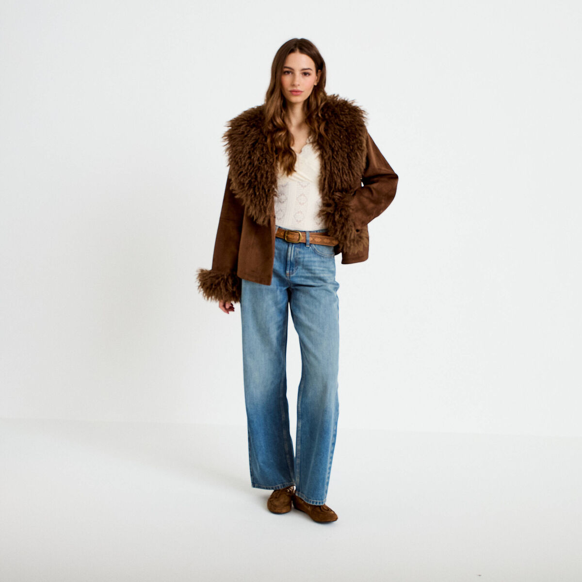 Jean wide leg ceinture amovible denim dirty femme