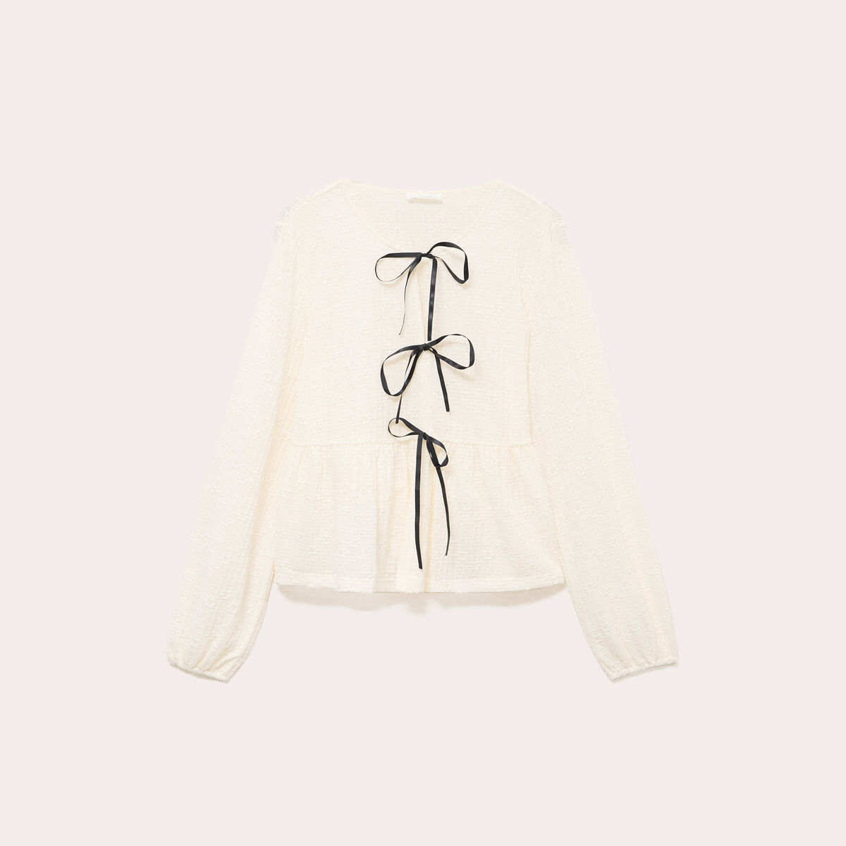 Blouse noeuds contrast&eacute;s ecru femme