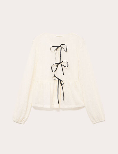 Blouse noeuds contrast&eacute;s ecru femme