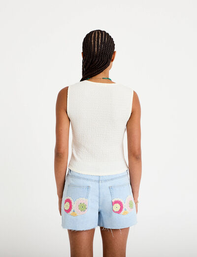 Gilet sans manches col v ecru femme
