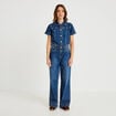 Combinaison jean flare col am&eacute;ricain denim stone femme
