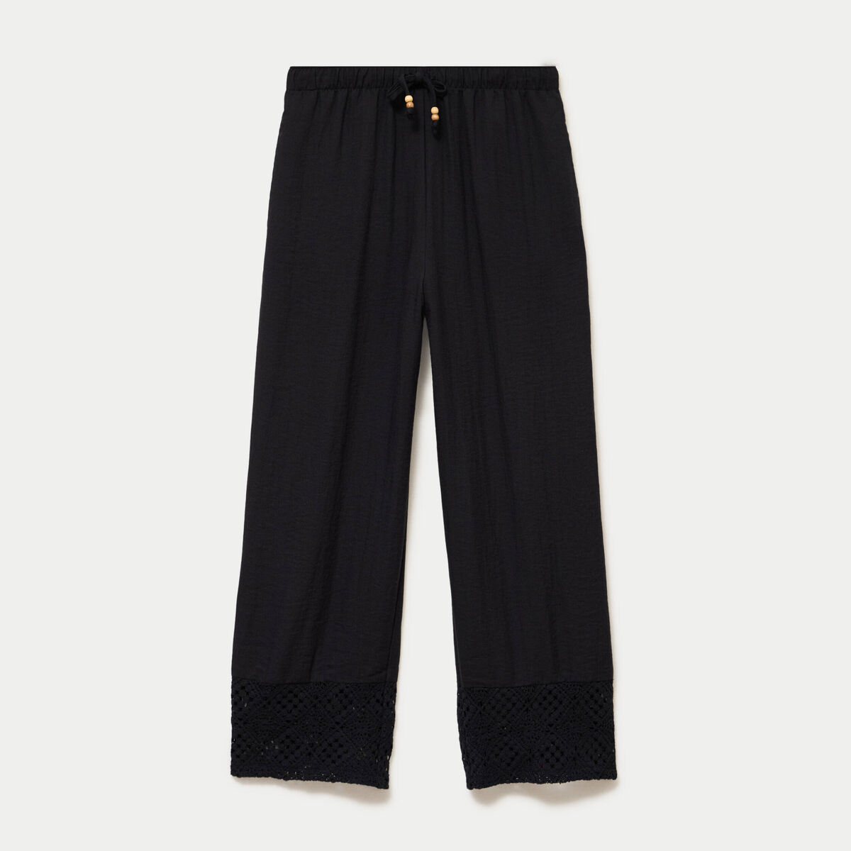 Pantalon large bi-mati&egrave;re pliss&eacute; noir femme