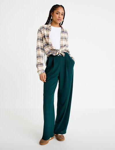 Pantalon large ceinture bijou vert fonc&eacute; femme