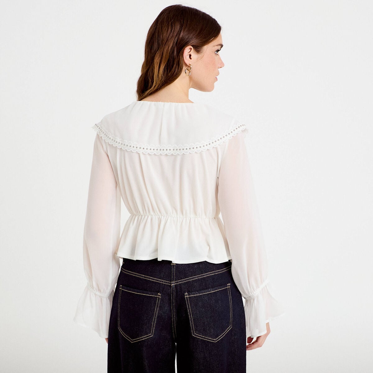 Blouse col claudine bas resserr&eacute; ecru femme
