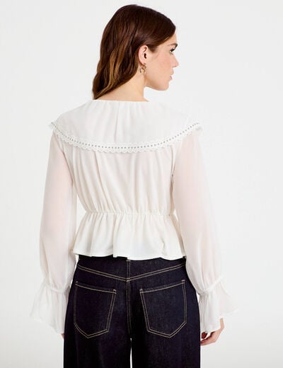 Blouse col claudine bas resserr&eacute; ecru femme