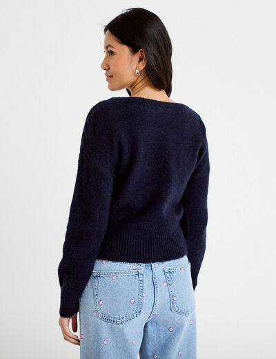 Pull col bateau bleu marine femme
