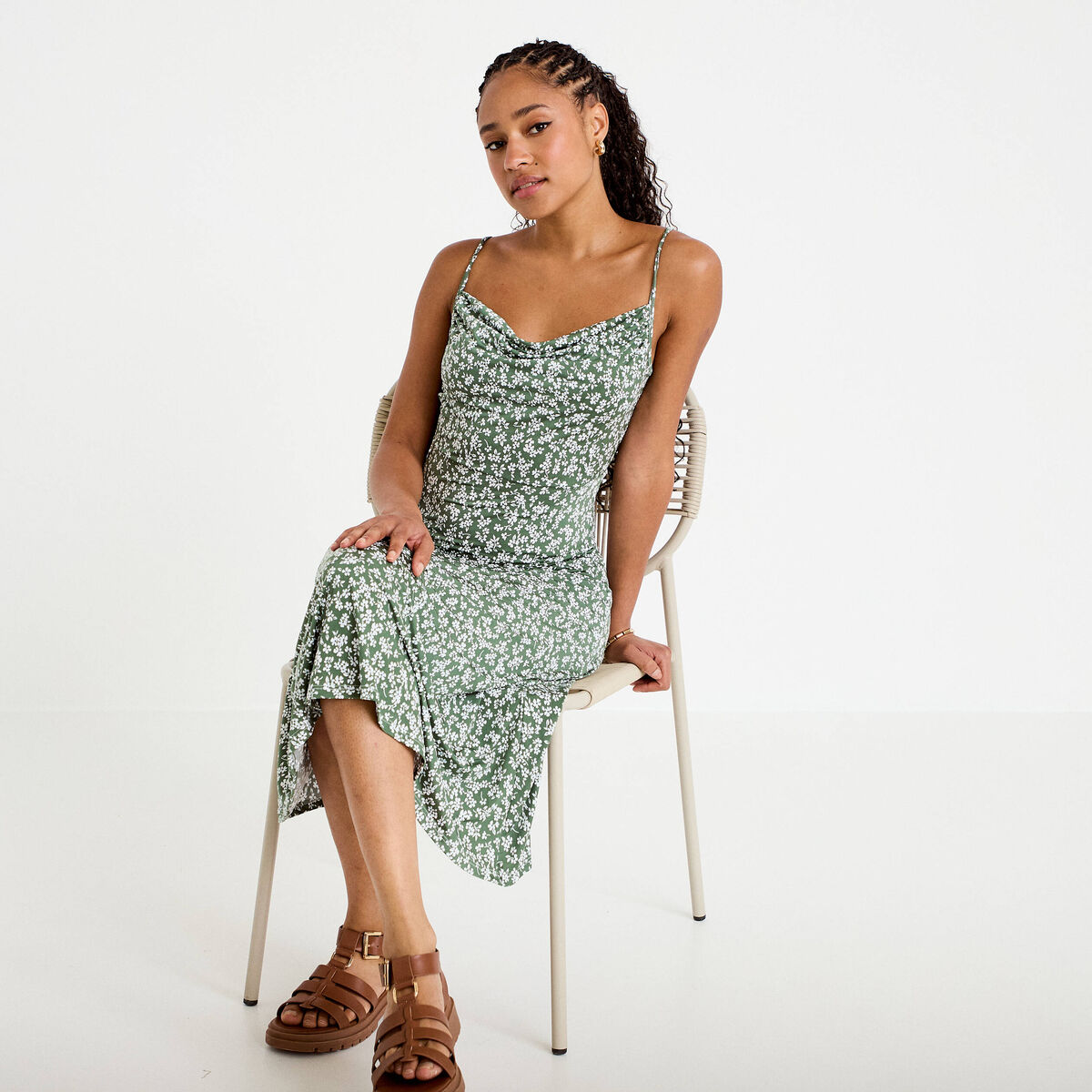 Robe longue ajust&eacute;e vert femme