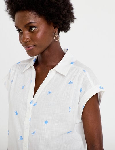 Blouse droite sans manches col rond blanc femme
