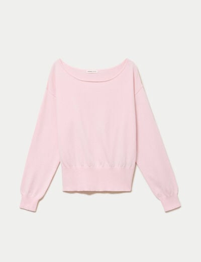 Pull ample manches longues fin rose clair femme