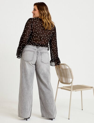 Jeans wide leg taille haute denim gris femme