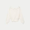 Pull col bateau manches longues ecru femme