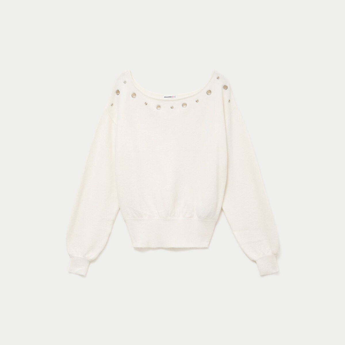 Pull col bateau manches longues ecru femme