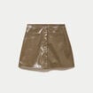 Jupe trap&egrave;ze courte en similicuir vert kaki femme