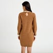 Robe pull ajust&eacute;e col rond dentelle camel femme