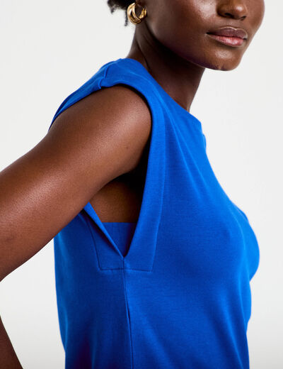 T-shirt col rond sans manches bleu electrique femme