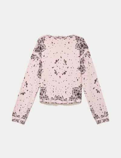 Pull col rond manches longues rose clair femme