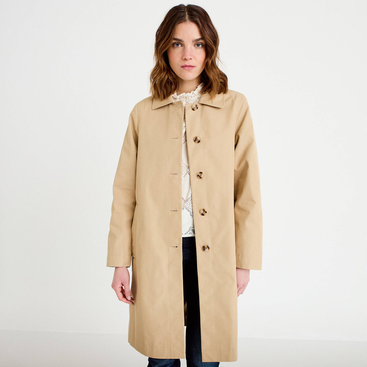 Trench col chemise sable femme