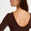 Body cintr&eacute; manches longues bateau marron fonc&eacute; femme