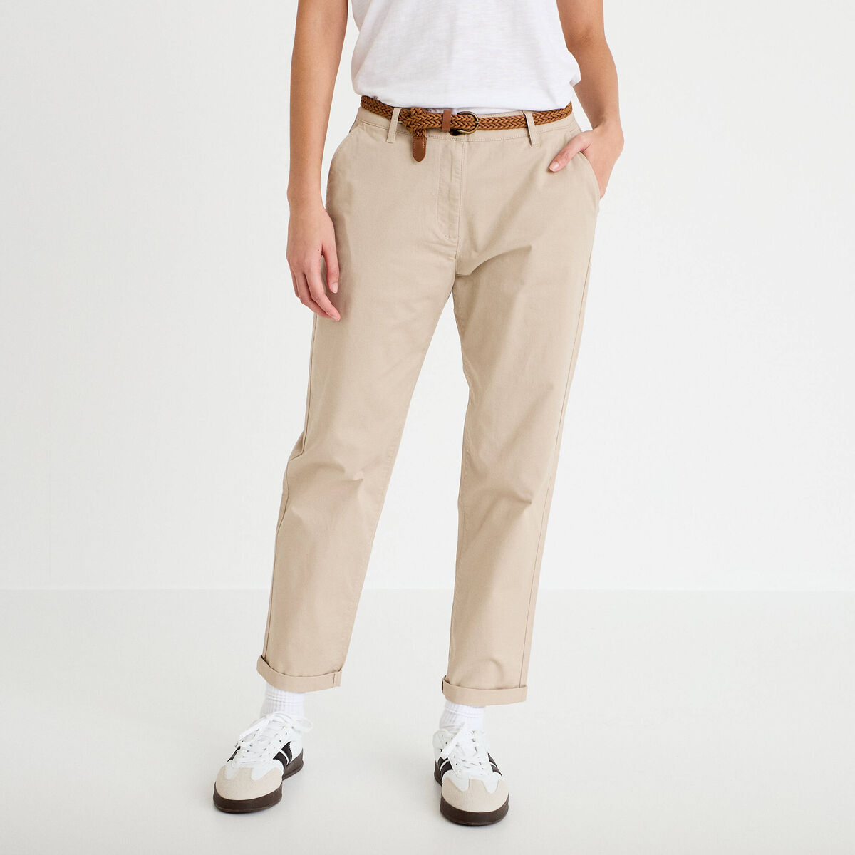 Pantalon chino 7/8&egrave;me beige femme