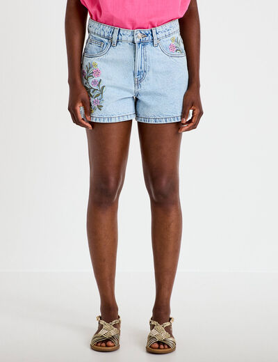 Short en jean avec broderie denim bleach femme