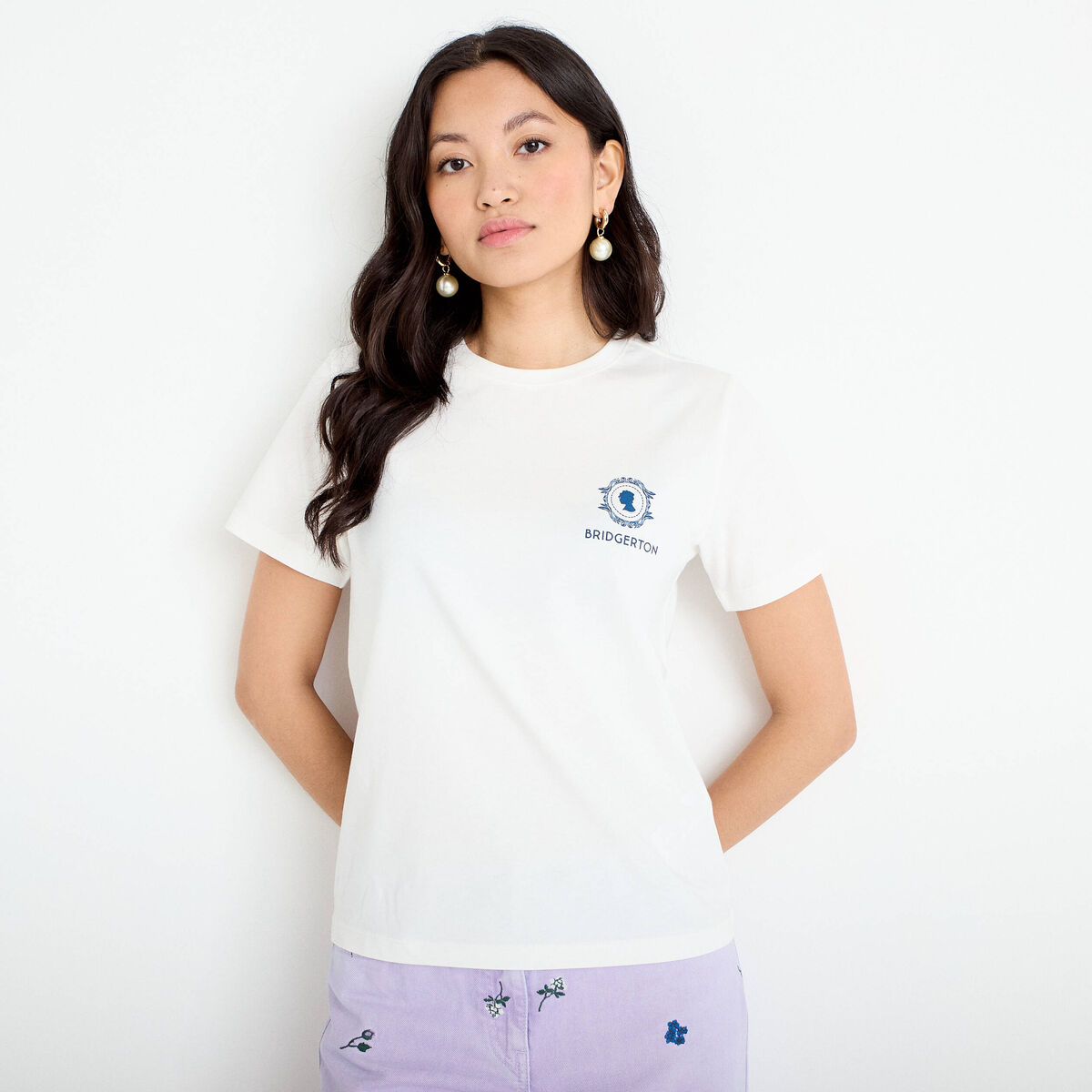T-shirt imprim&eacute; fleurs Bridgerton ecru femme