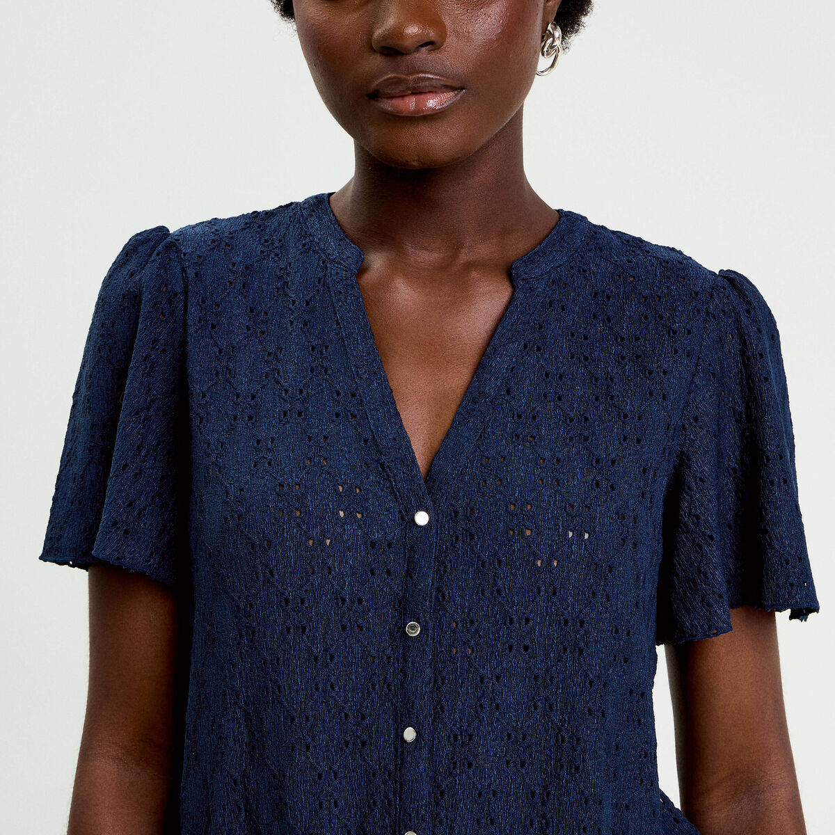 T-shirt manches courtes bleu fonc&eacute; femme