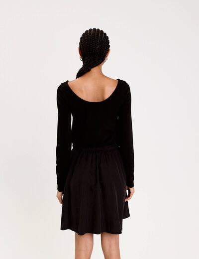 Robe courte droite col bateau noir femme