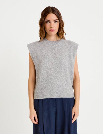 Pull sans manches col rond gris clair femme